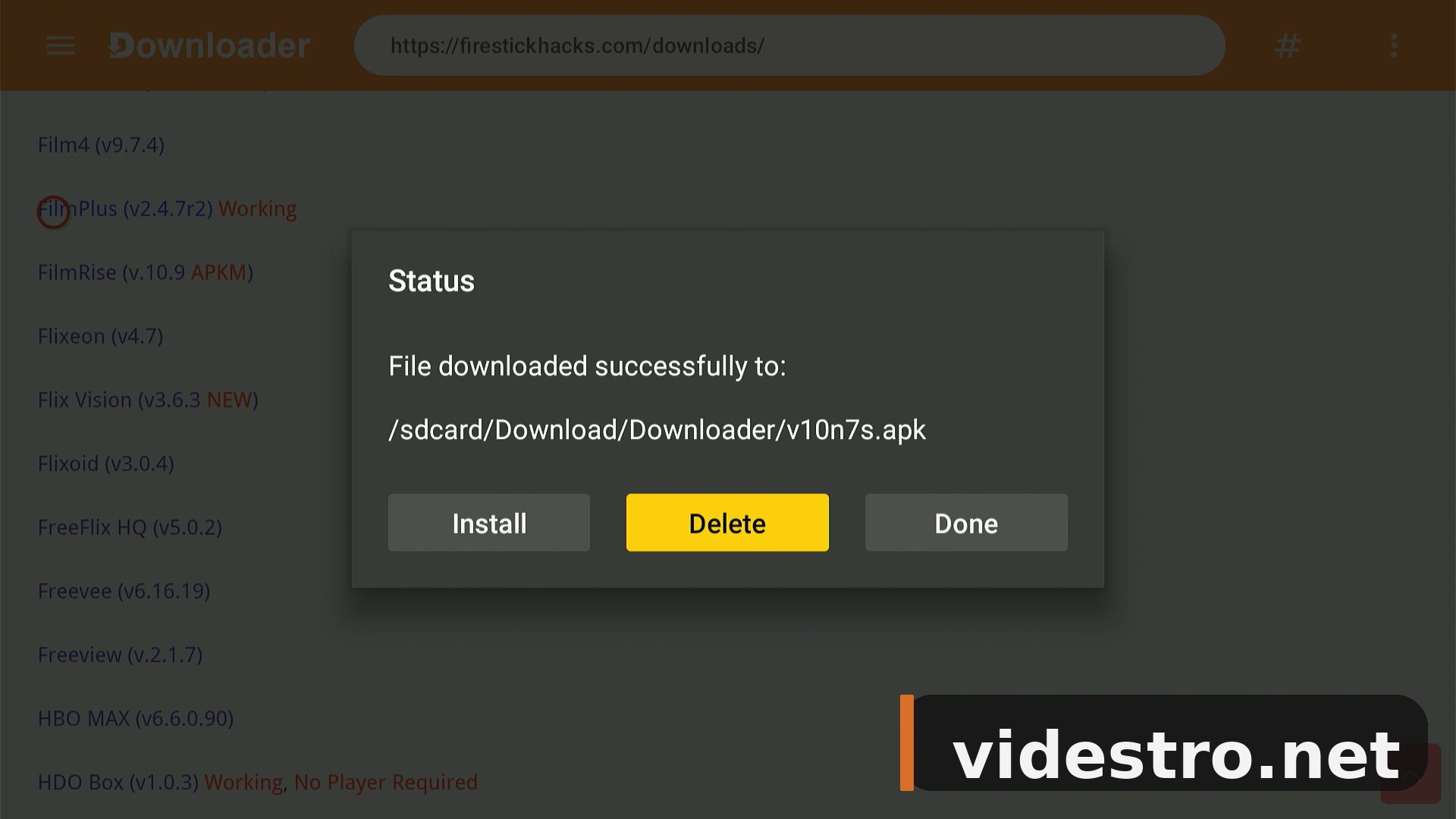 Delete FilmPlus APK file