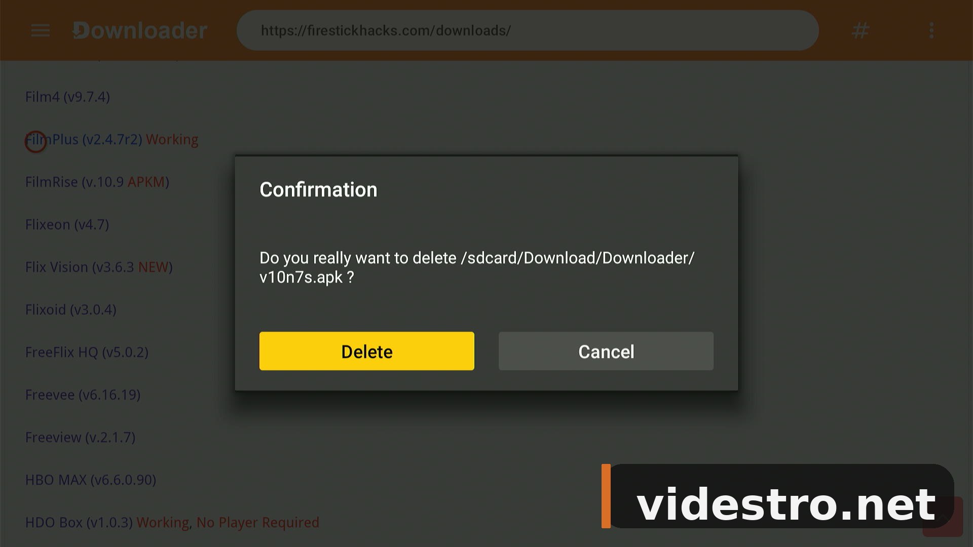 Confirm APK deletion